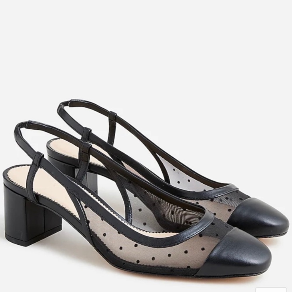 JCrew Millie slingback heels with Swiss-dot